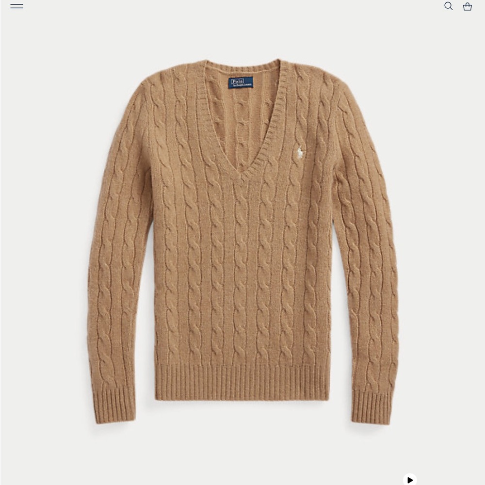 Ralph Lauren Cable Knit V neck sweater in camel
